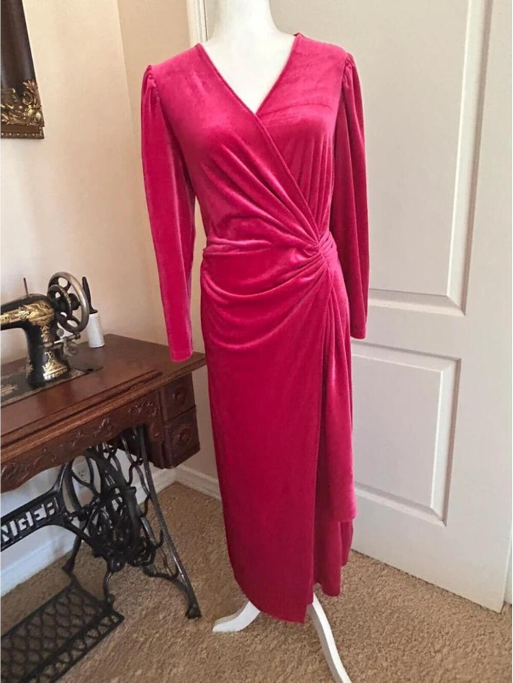 Fuschia Faux Wrap Front Dress